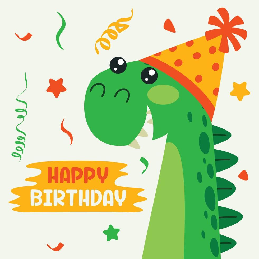 tarjeta de cumpleaños con personaje de dinosaurio vector