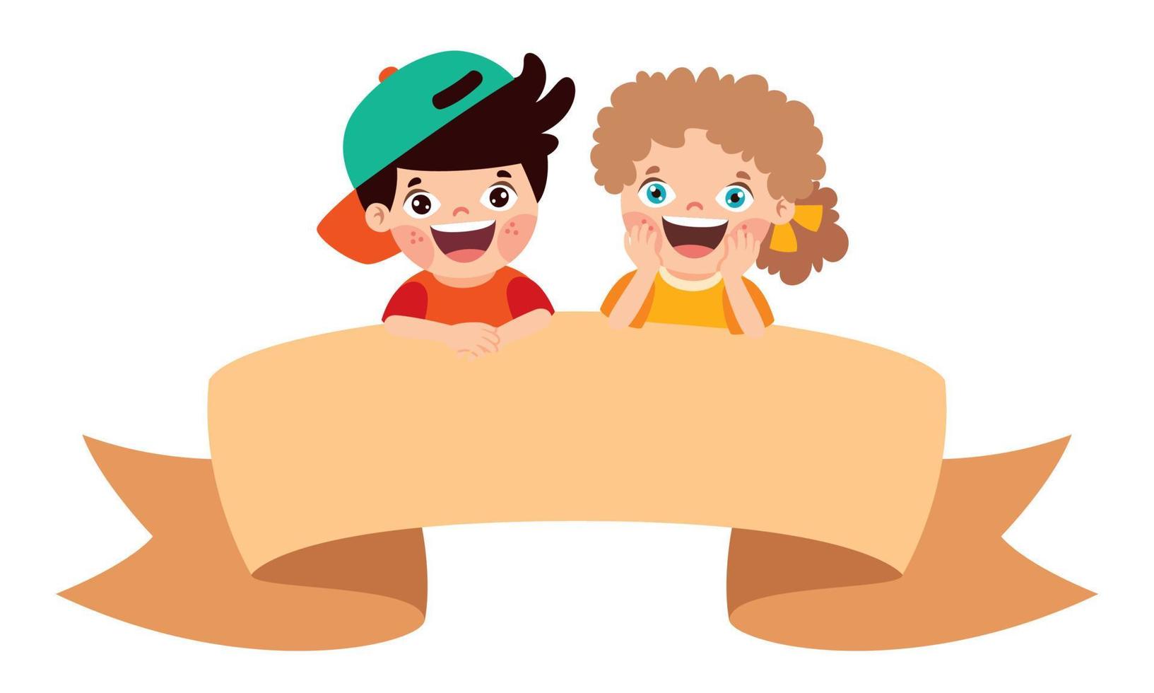 Cartoon Kids With Blank Banner vector