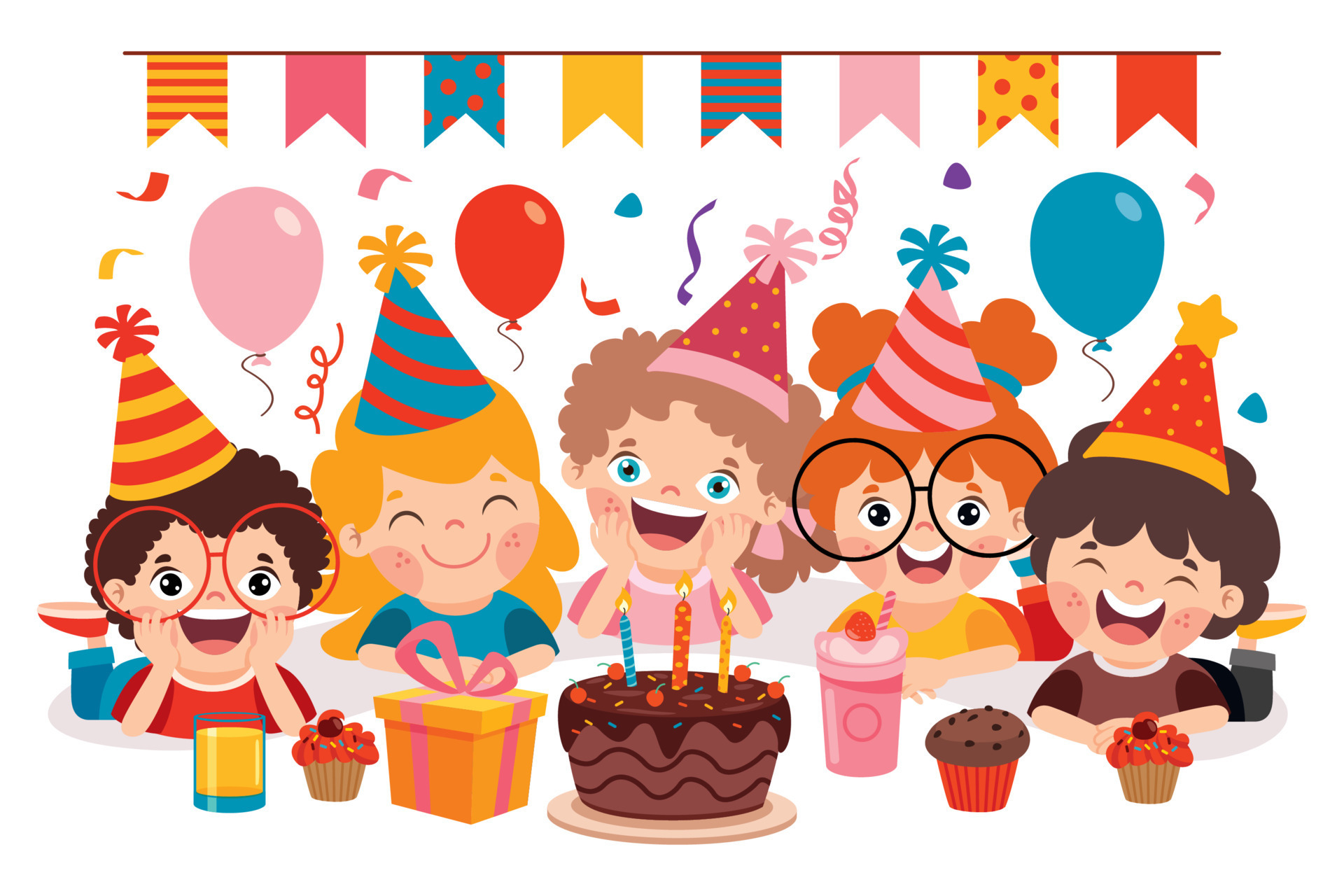 Cartoon Characters Celebrating Birthday Party 13480750 Vector Art at Vecteezy