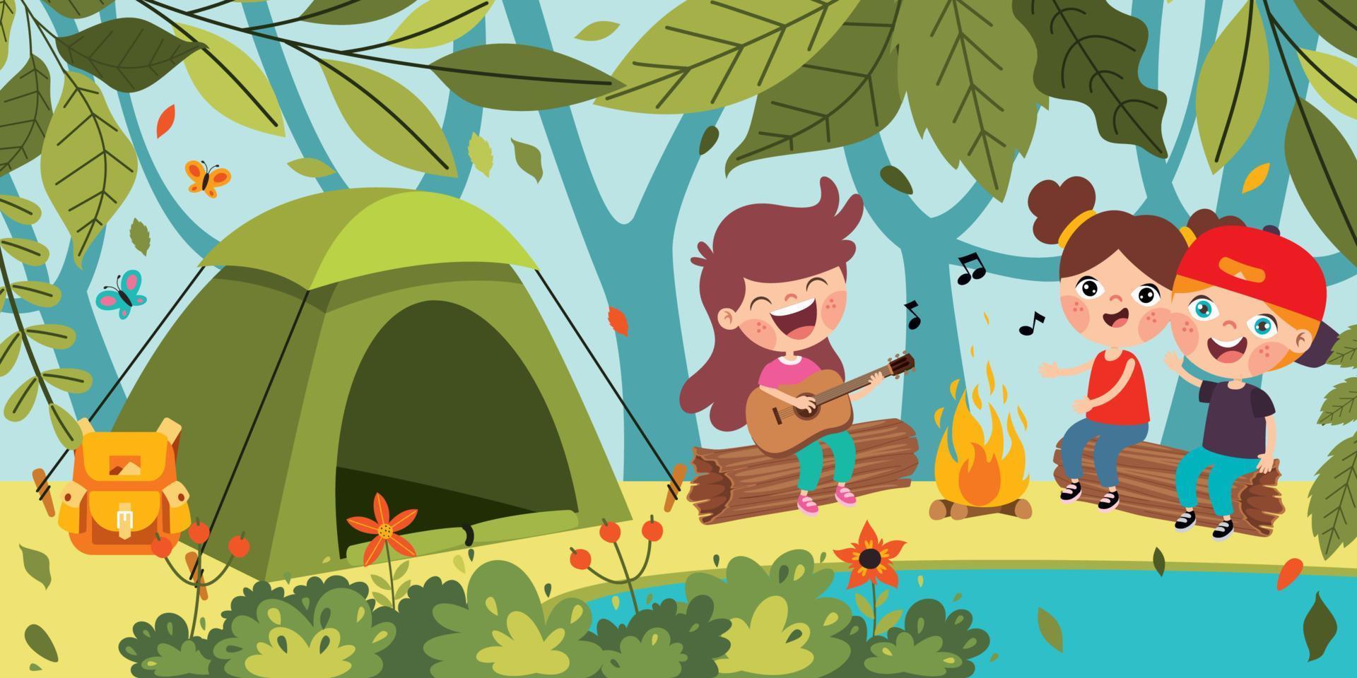 Cartoon Kids Camping At Nature vector
