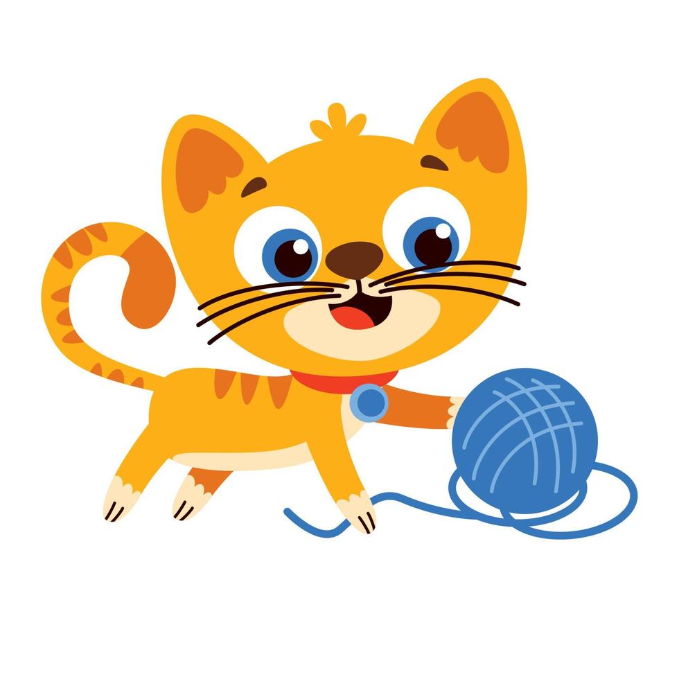 Cartoon Cat Playing With Yarn vector