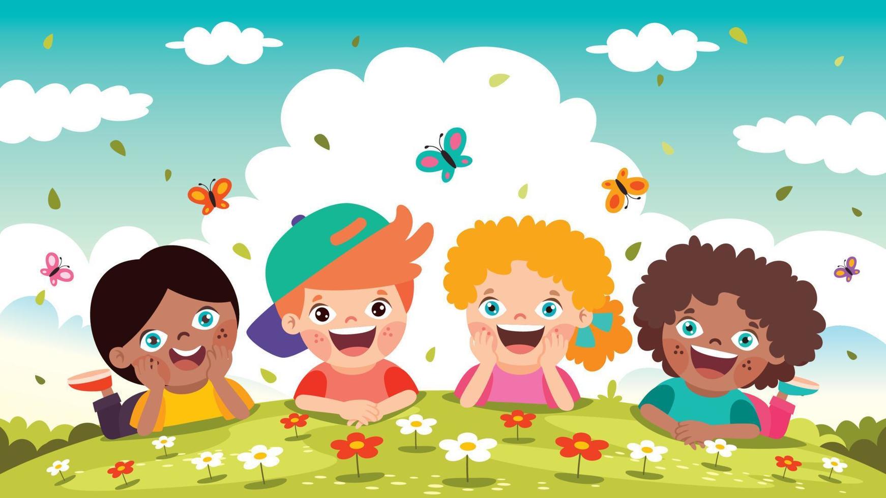 Cartoon Children Lying On Grass vector