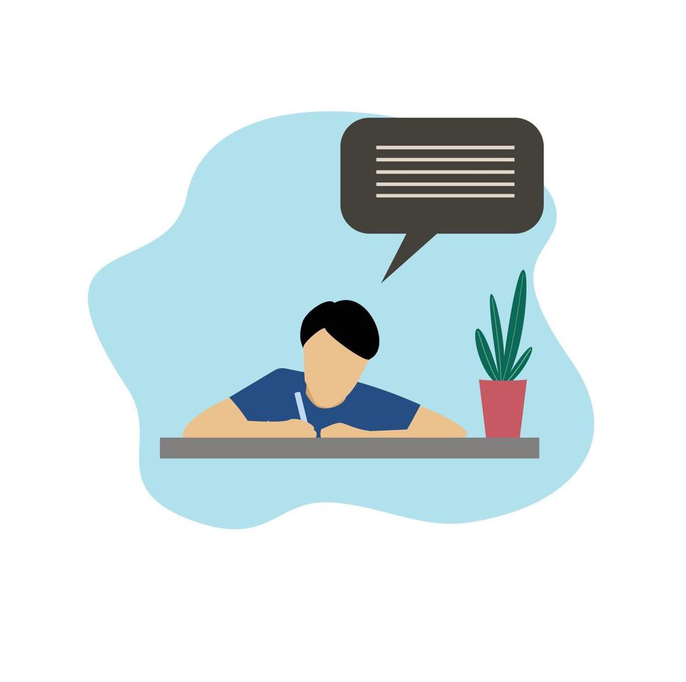 Boy doing homework illustration vector