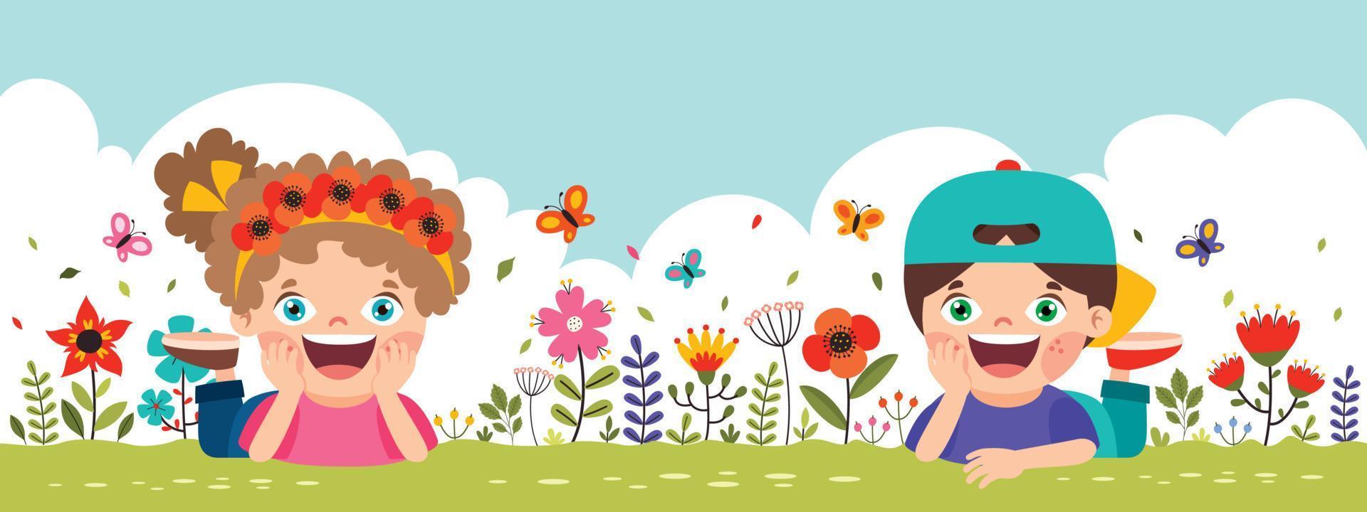 Cartoon Children Lying On Grass vector