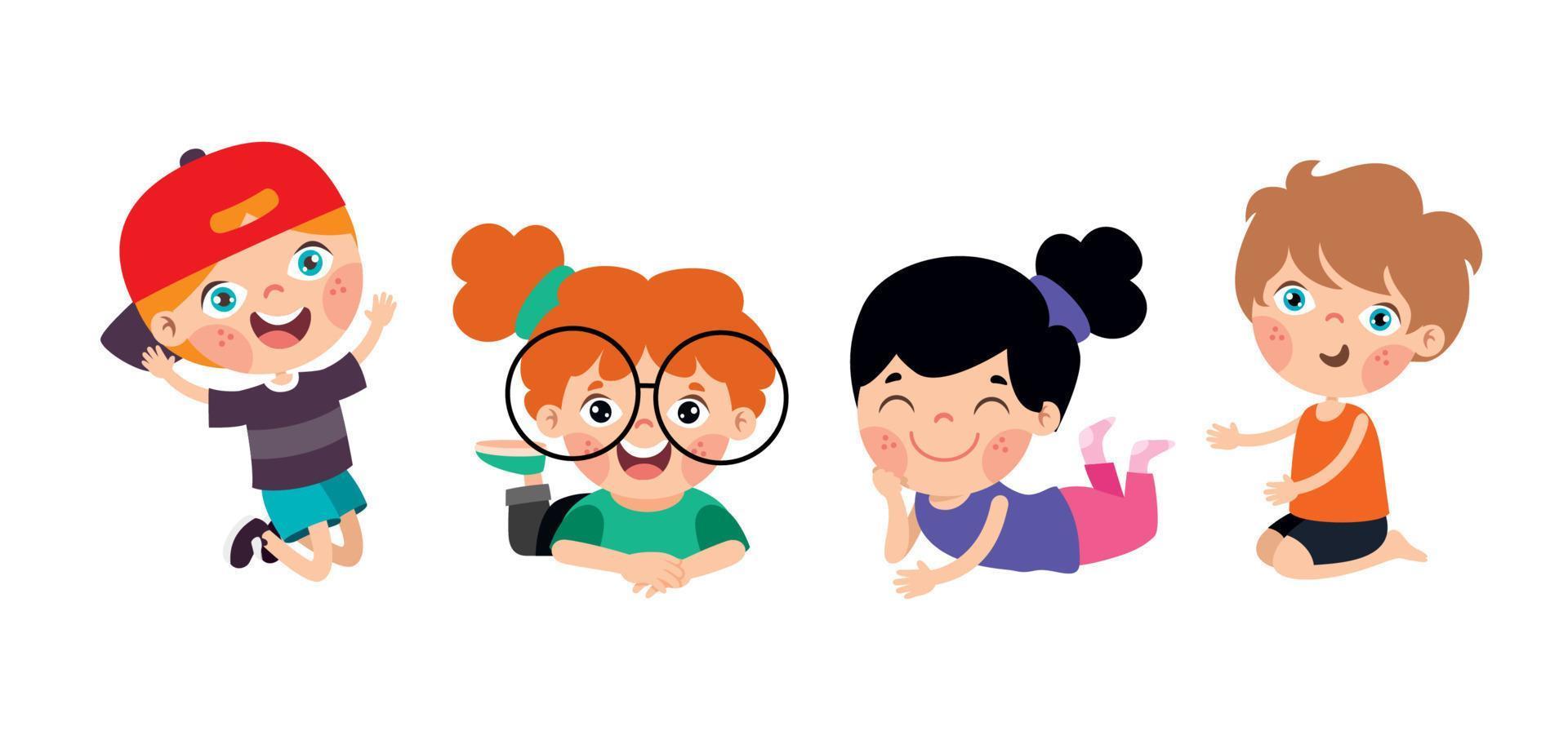 personajes de niños de dibujos animados felices sentados vector