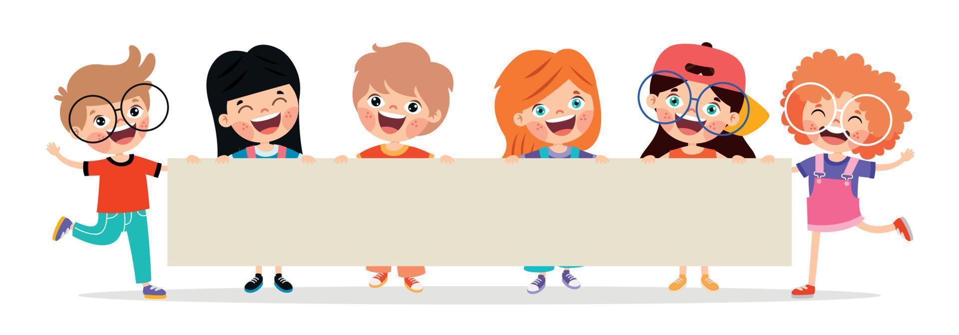 Cartoon Kids With Blank Banner vector