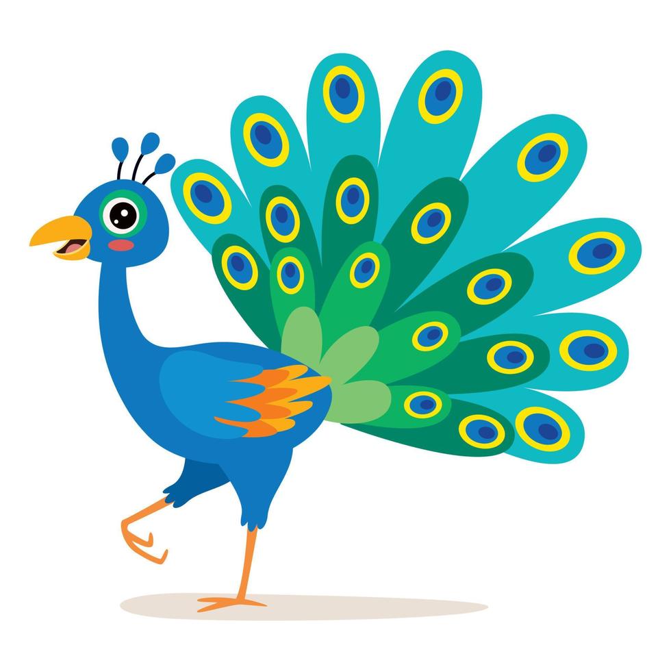 ilustración de dibujos animados de un pavo real vector