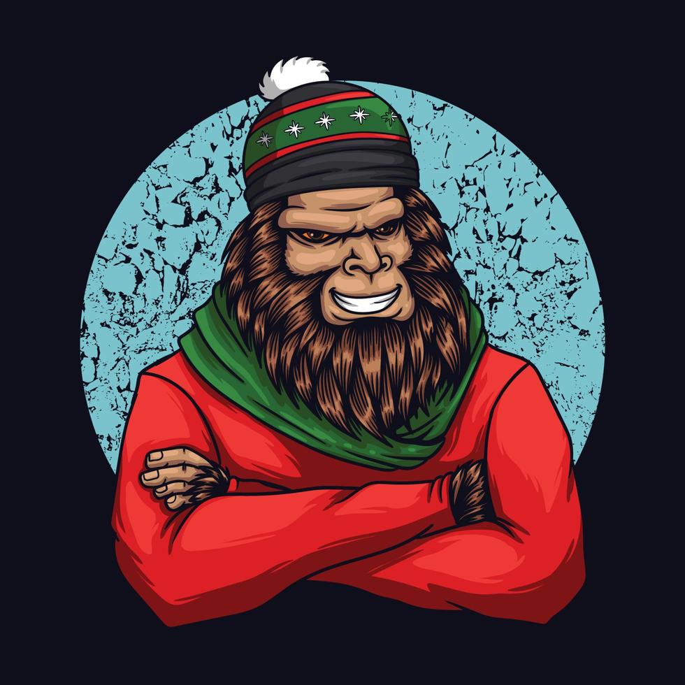 Ilustración de vector de navidad de temporada de estilo de moda bigfoot