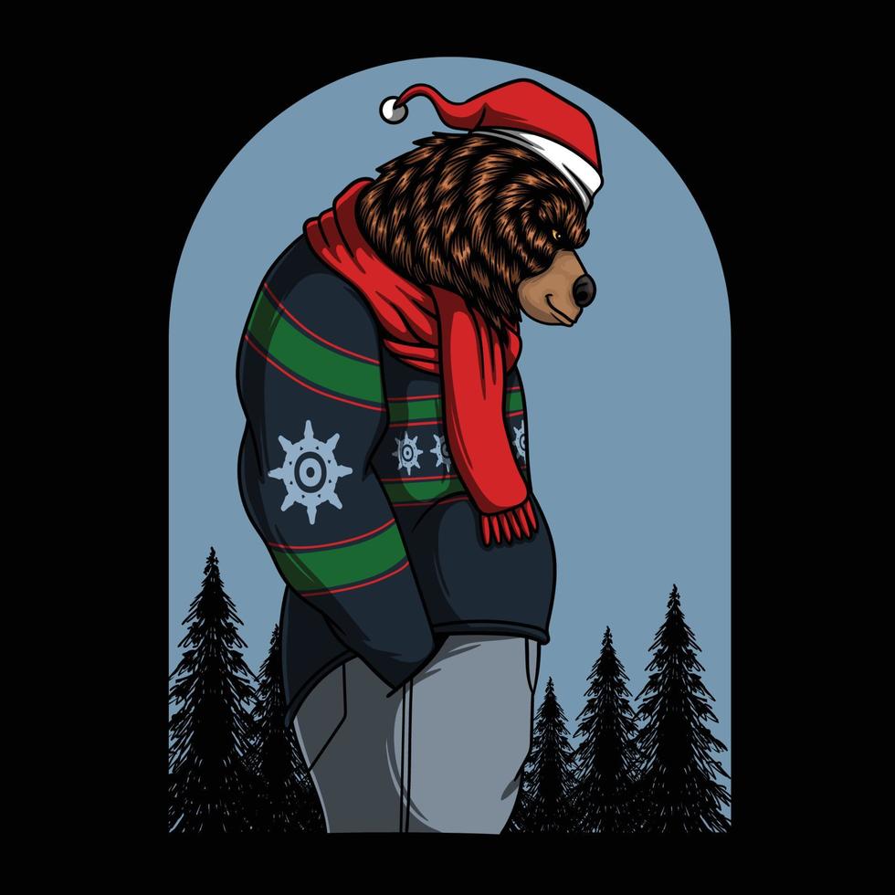 Bear character fashion style chirtmas season vector illustration