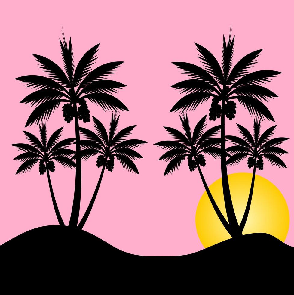 Silhouette Coconut Palm Trees With Sunset vector