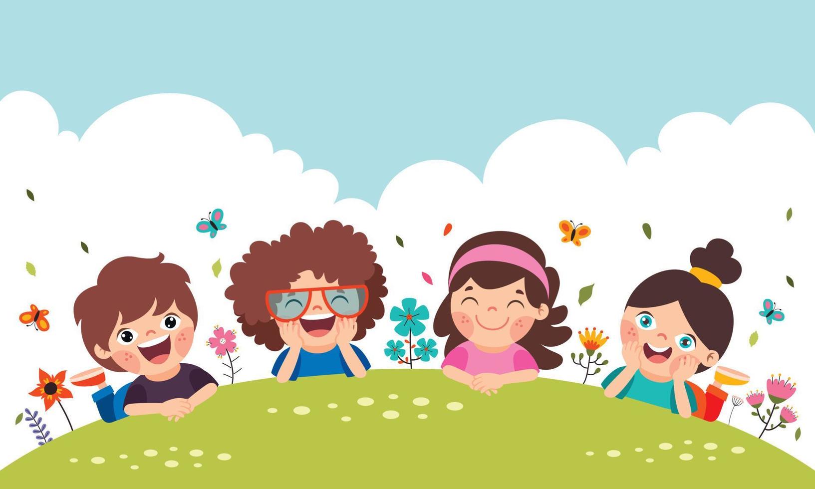 Cartoon Children Lying On Grass vector