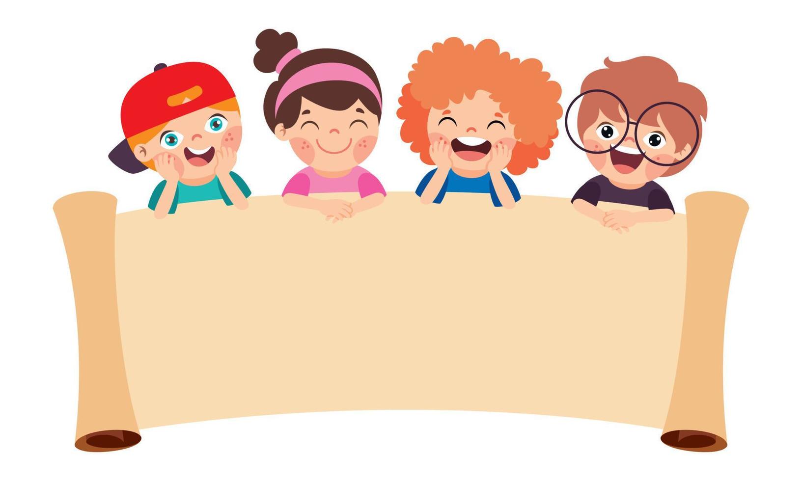 Cartoon Kids With Blank Banner vector