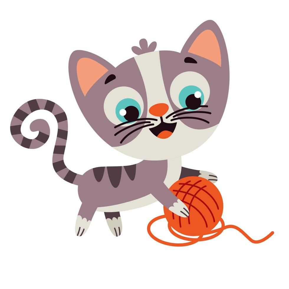 Cartoon Cat Playing With Yarn vector