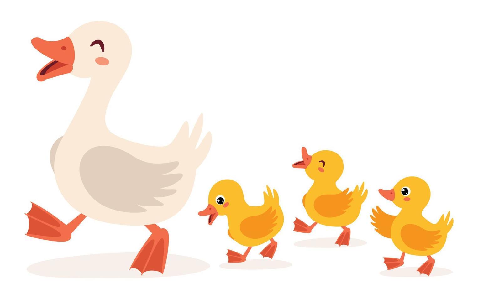 Cartoon Illustration Of Mother And Baby Gooses vector