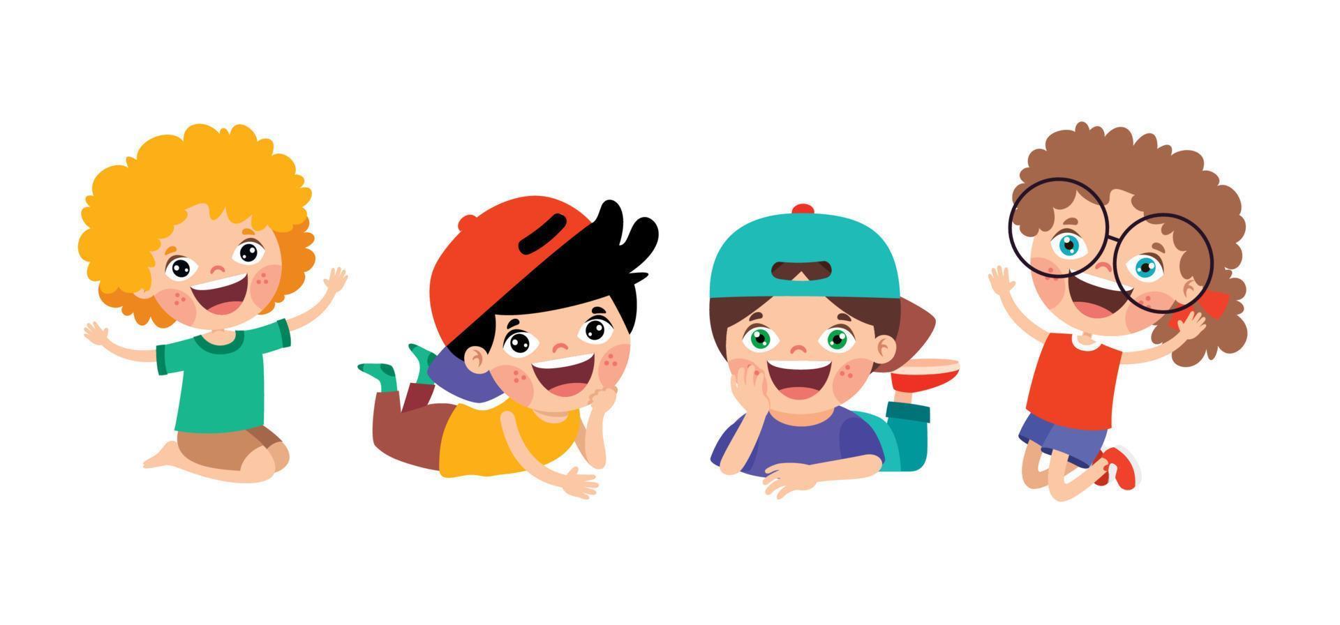personajes de niños de dibujos animados felices sentados vector