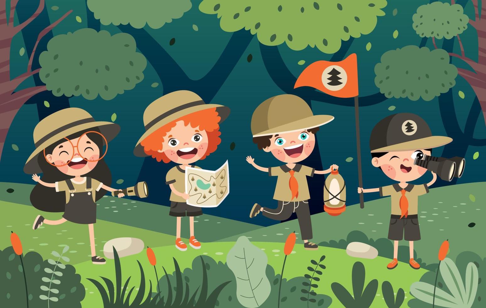 Cartoon Illustration Of Little Scouts vector