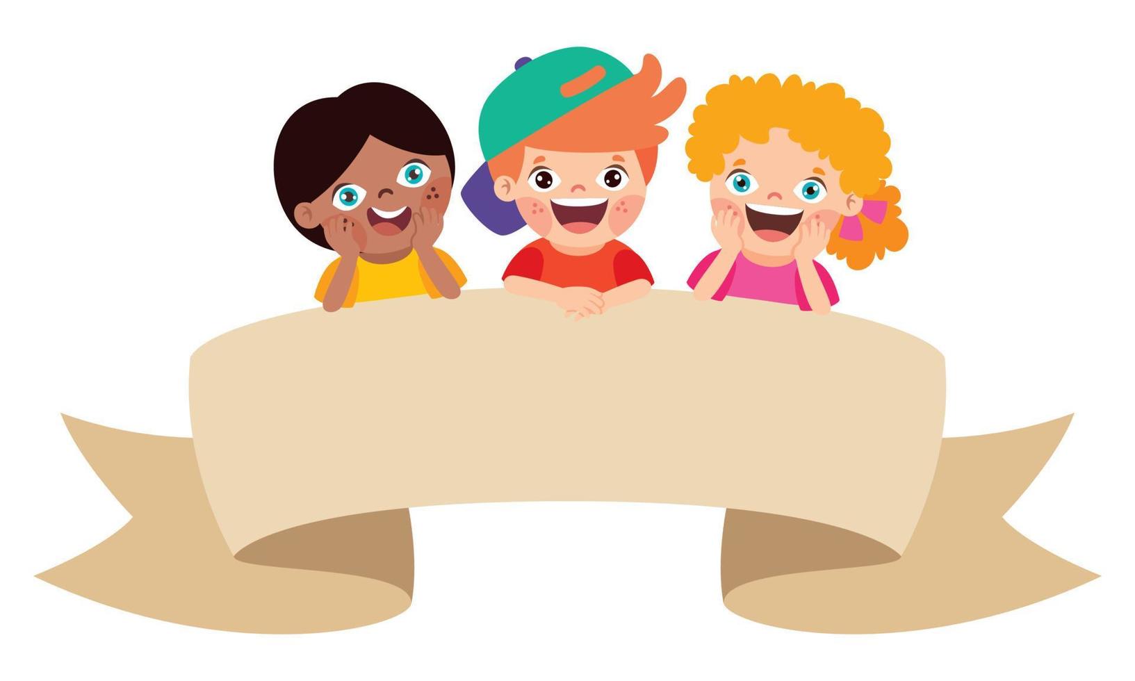 Cartoon Kids With Blank Banner vector