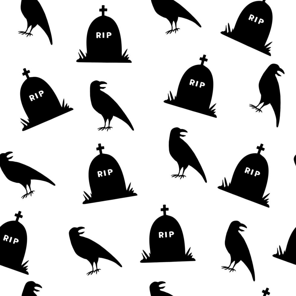 Crows and tombstones seamless pattern vector