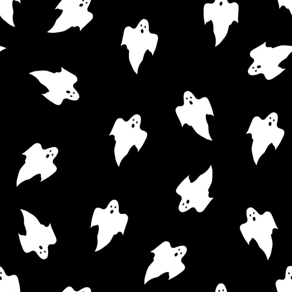 fantasmas blancos sobre un patrón sin fisuras de fondo negro. patrón repetitivo simple para halloween. arte vectorial vector