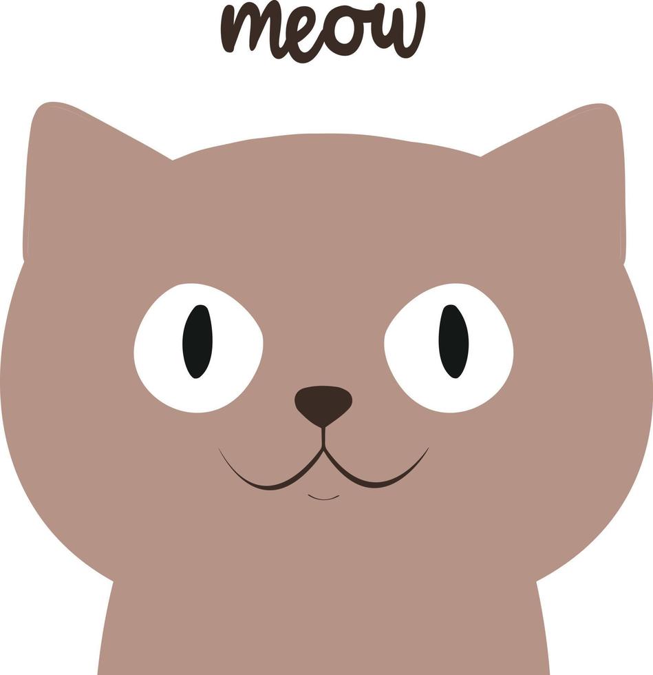 Light brown cute cat isolated on white. Meow. Notebook cover. Sticker print. For cards and design. Hand drawn vector art