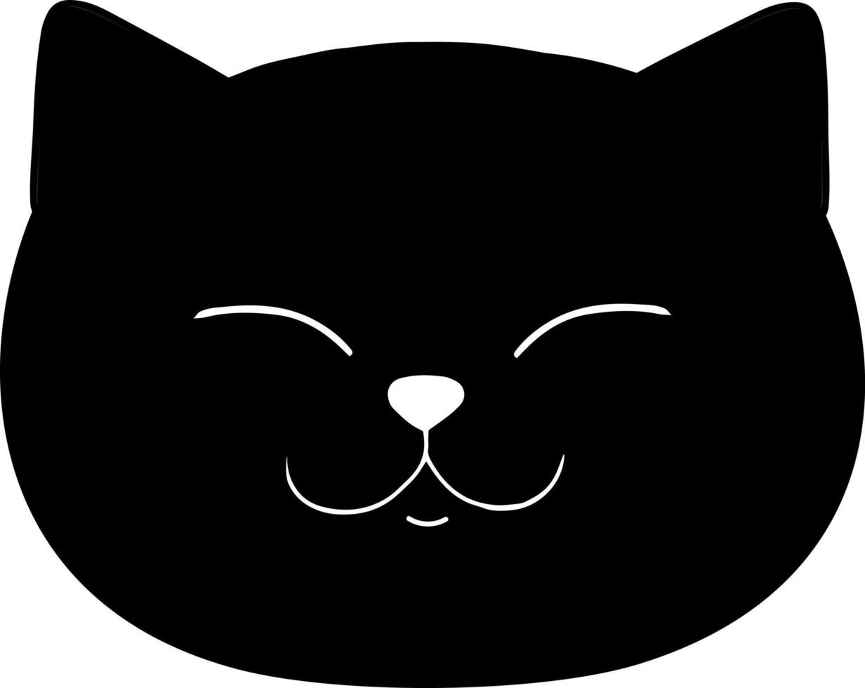 Smiling cat face hand drawn icon isolated on white background. Black cat on white. Vector art