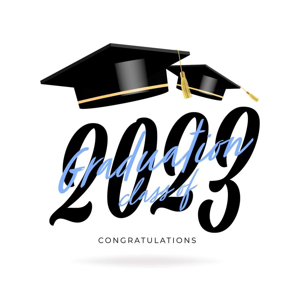 Graduation ceremony banner. Class of 2023 Congratulations graduates typography design template. vector