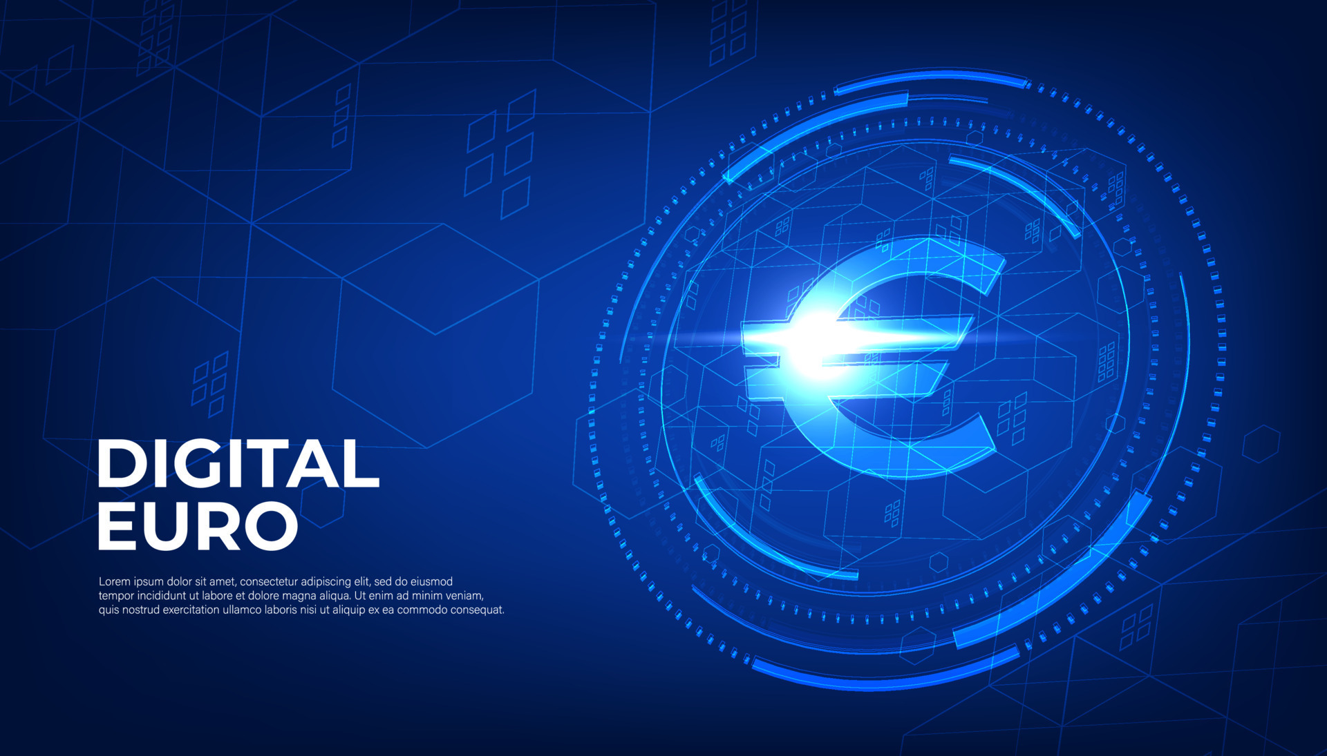 Digital currency Euro sign, Currency EUR European Euro futuristic