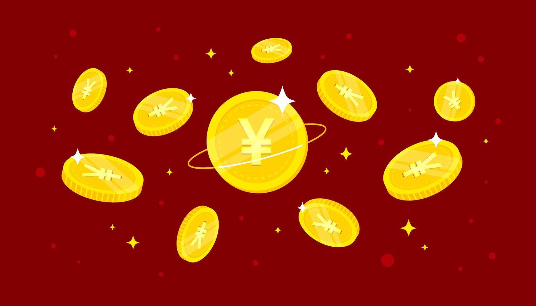 Chinese Yuan digital currency coins falling from the sky. vector