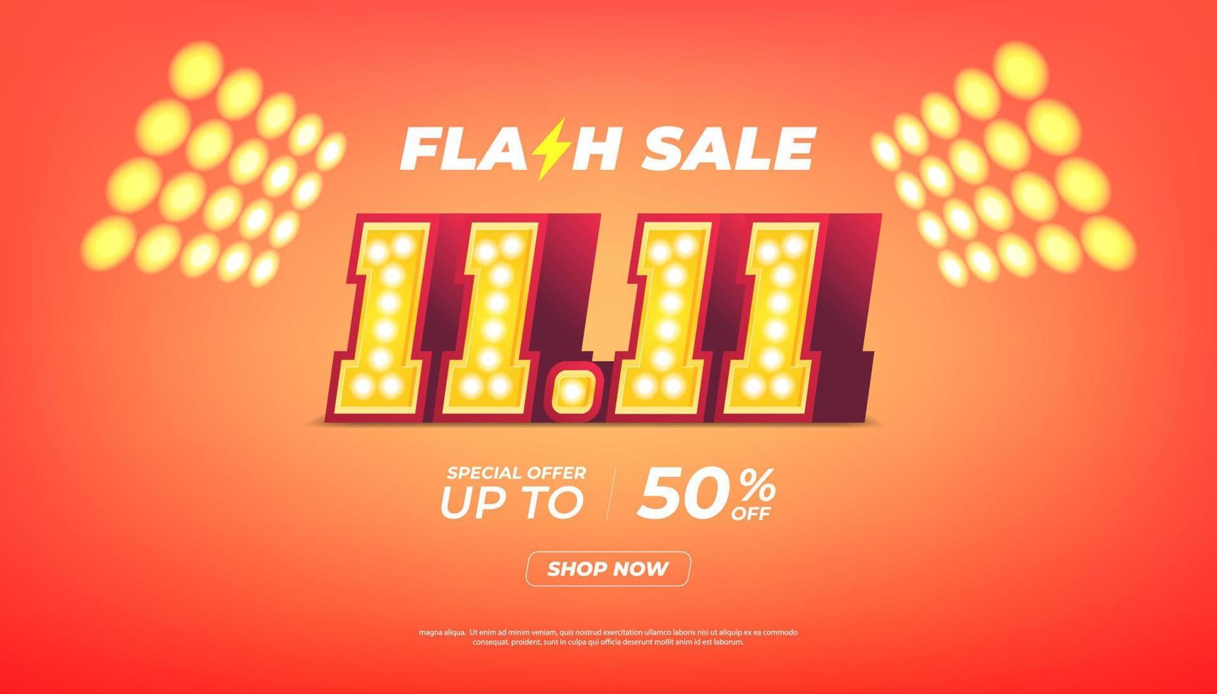 11.11 Shopping day Poster or banner. 11.11 Flash sale banner template design for social media and website. vector