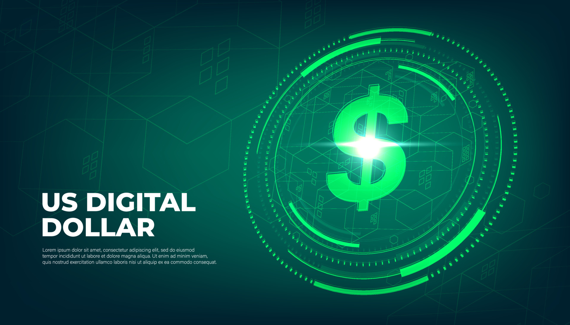 Digital currency USA dollar sign, US Digital Dollar futuristic digital