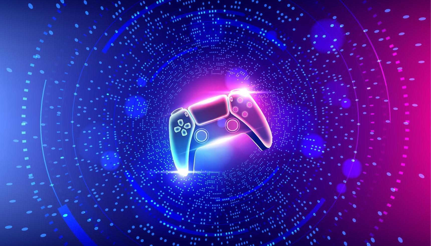 Neon game controller or joystick for game console in the center,  perspective tunnel, virtual cyber space. Vector 13481294 Vector Art at  Vecteezy