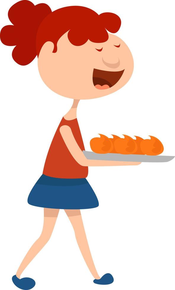 Girl making food, illustration, vector on white background