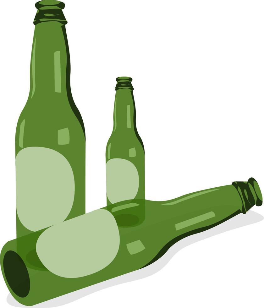 Botellas de cerveza verde, ilustración, vector sobre fondo blanco.