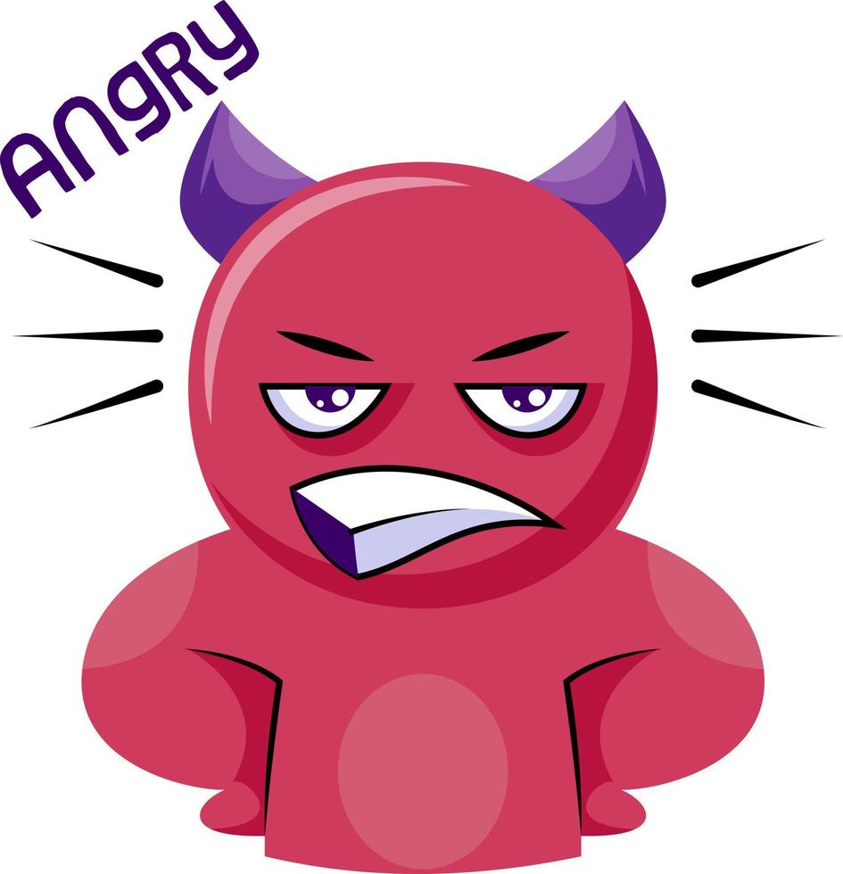 Angry pink monster with purple horns vector illustration on a white background