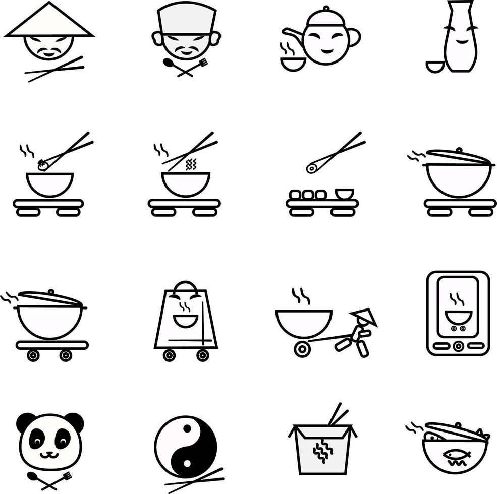 paquete de iconos de comida china, ilustración, vector, sobre un fondo blanco. vector