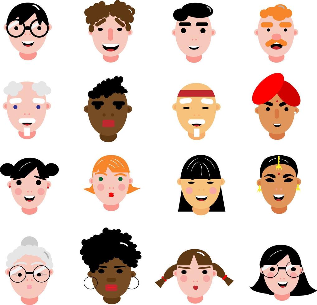 Human faces, illustration, vector on a white background.