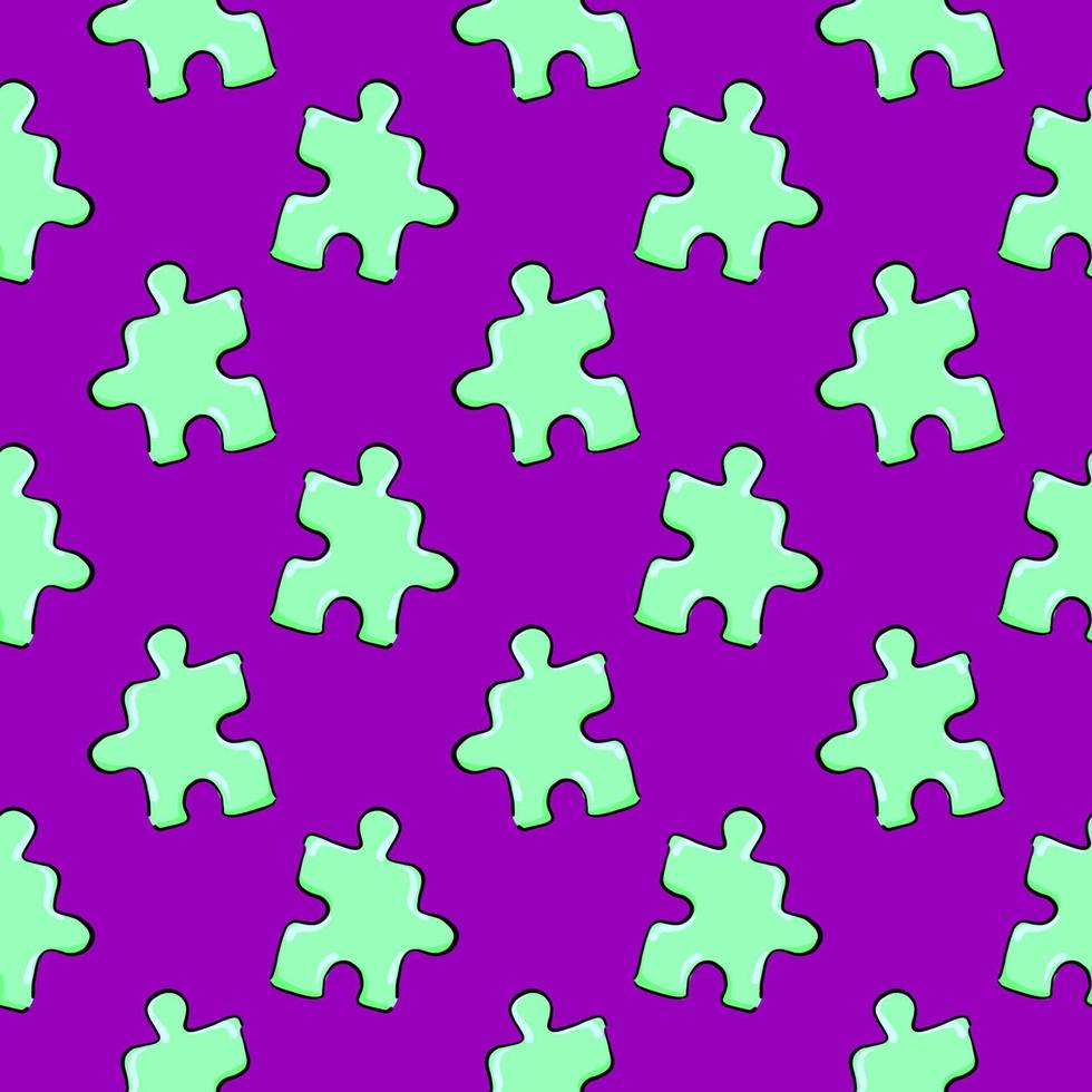 Puzzle pieces, seamless pattern on purple background. vector