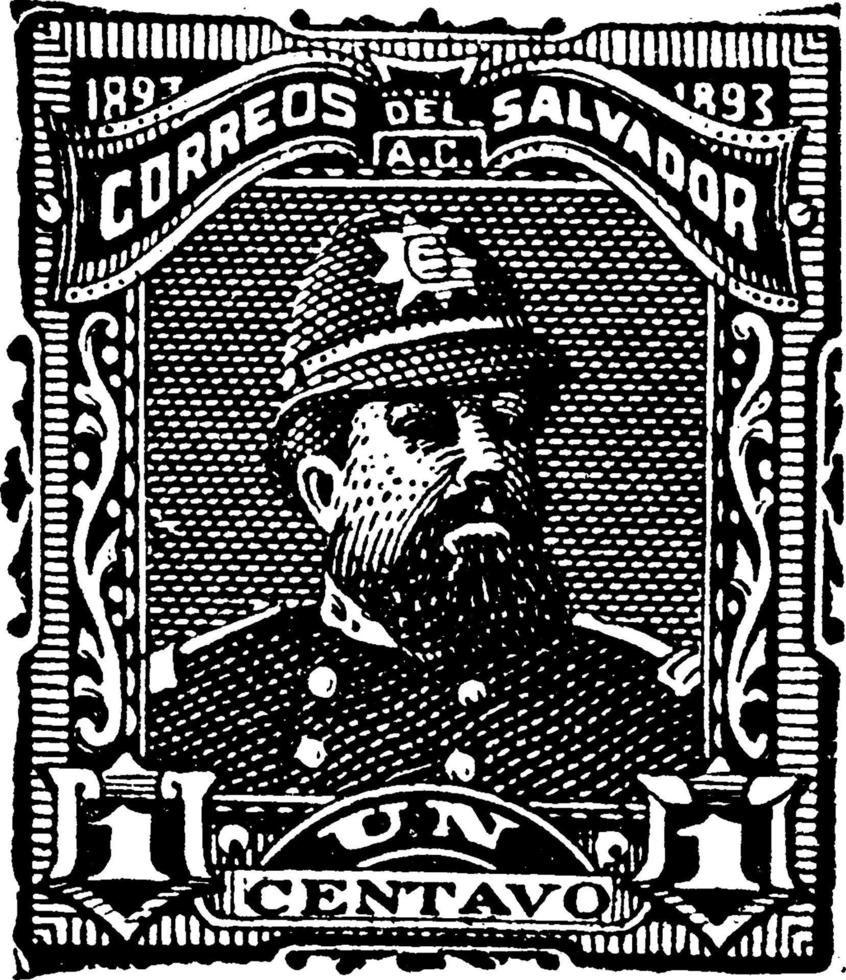 Salvador 1 Centavo Stamp in 1893, vintage illustration. vector