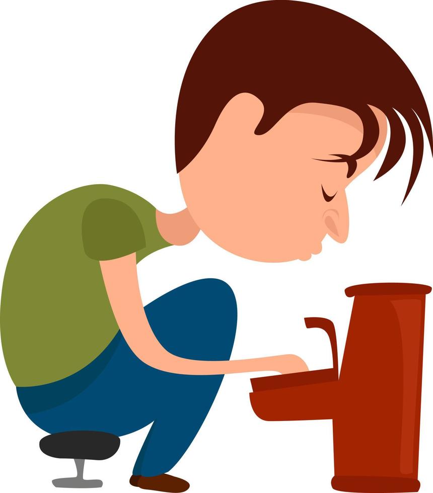 Kid playing toy piano, illustration, vector on white background