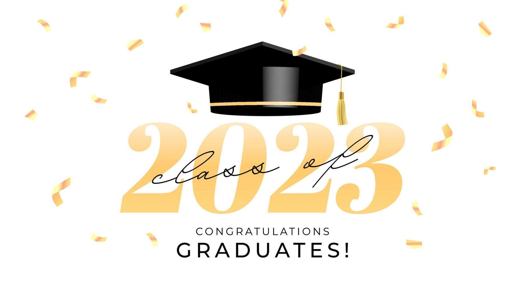 Graduation ceremony banner. Class of 2023 Congratulations graduates typography design template. vector