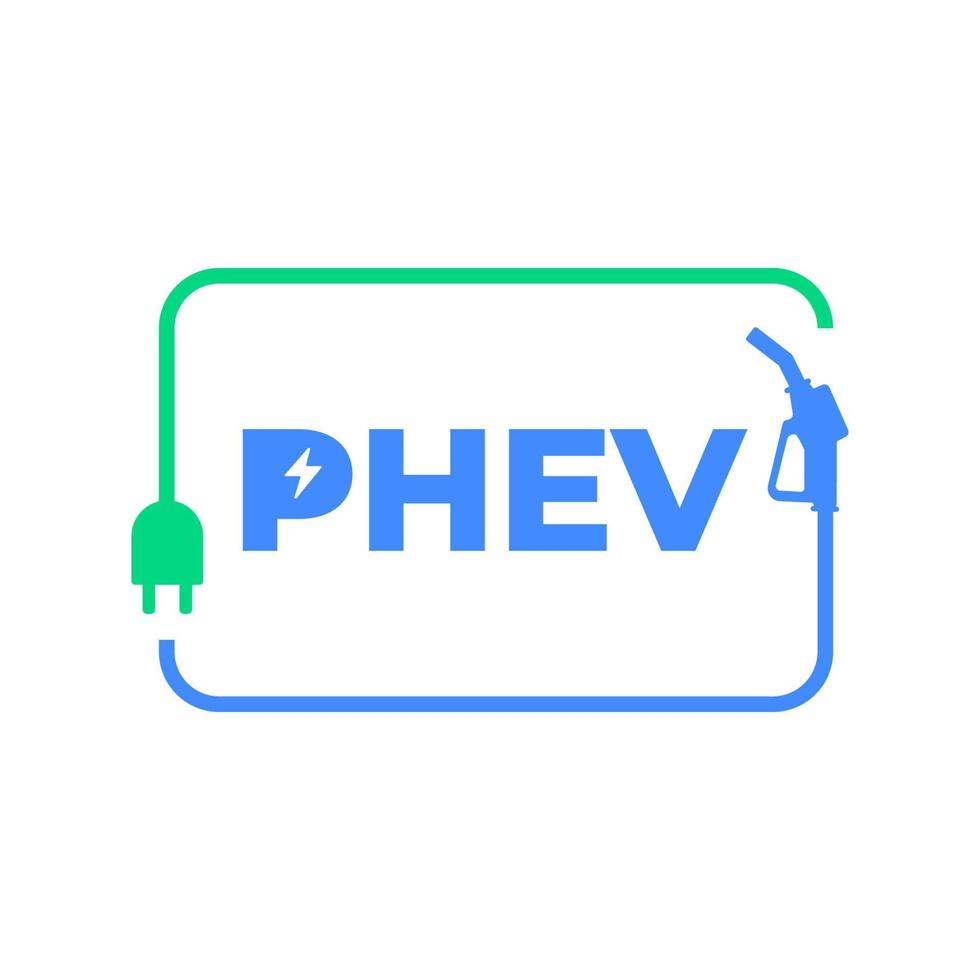 logotipo de phev de vehículos eléctricos híbridos enchufables. vector