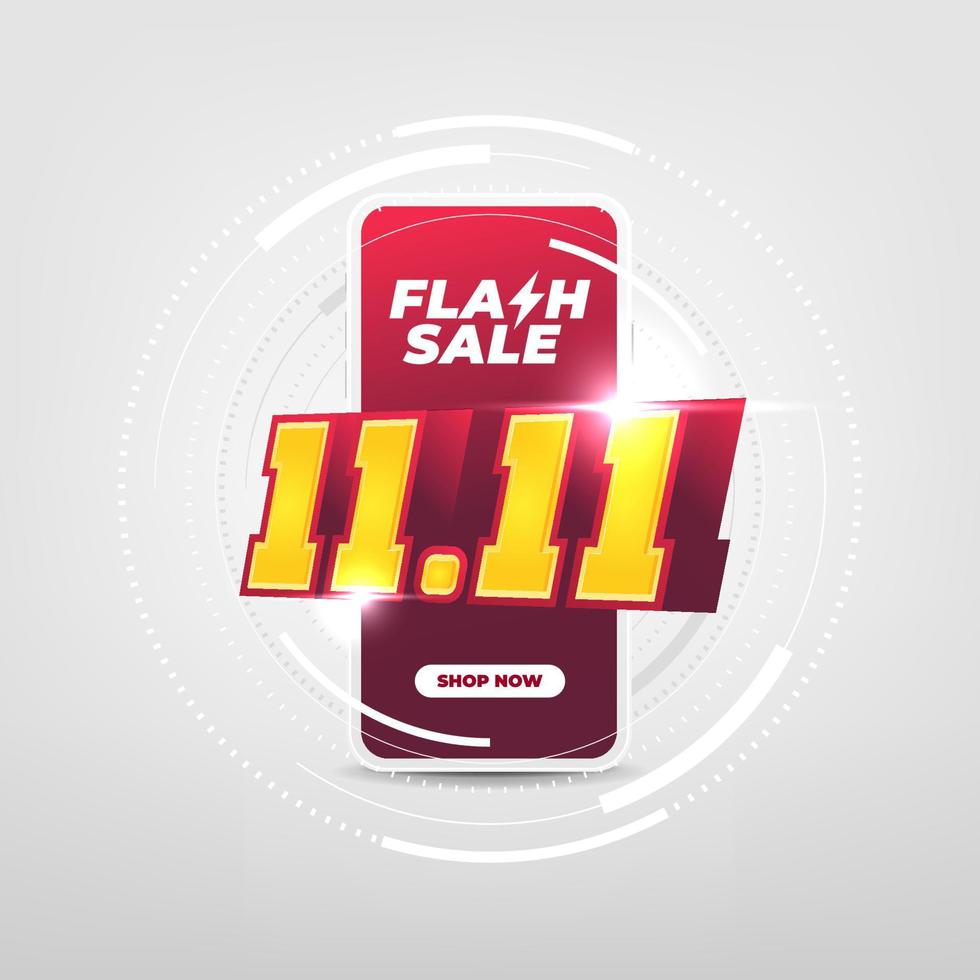 Flash sale 11.11 Shopping day on mobile app concept. 11.11 Flash sale banner template design for social media and website. vector