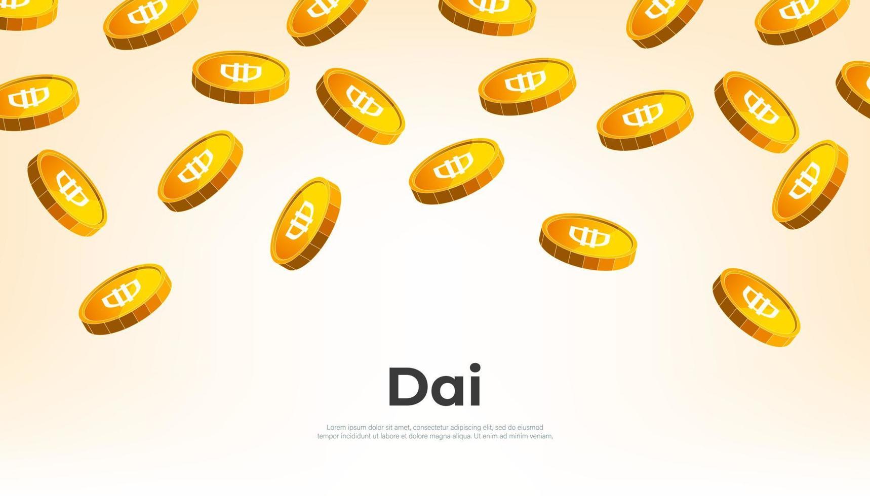 Gold Dai coin falling from the sky. Dai cryptocurrency concept banner background. vector