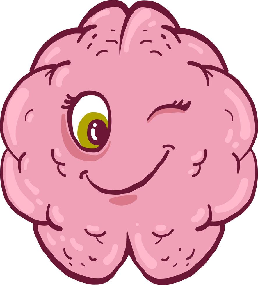 Guiño rosa cerebro, ilustración, vector sobre fondo blanco.