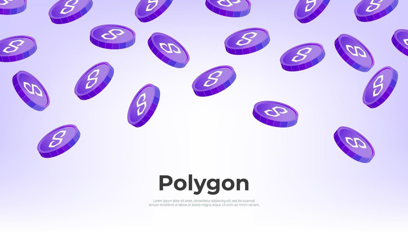 Polygon coin falling from the sky. MATIC cryptocurrency concept banner background. vector