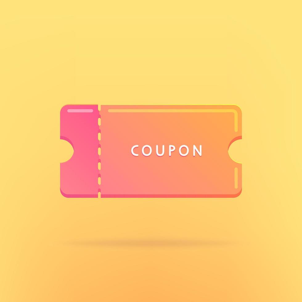 Coupon isolated on yellow background. Purchase concept with promotional offer and bonus, voucher. Discount on the blank 3D ticket by coupon. Vector