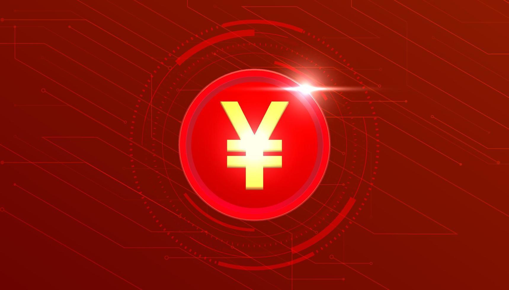 Chinese Yuan digital currency, Yuan currency futuristic digital money on red abstract technology background, vector. vector