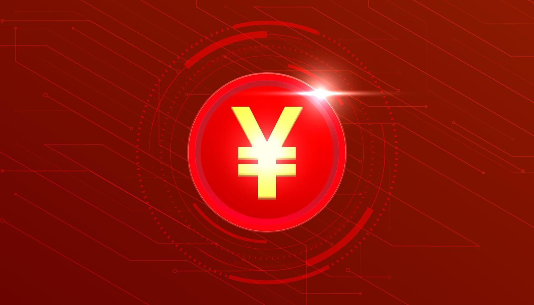 moneda digital de yuan chino, dinero digital futurista de moneda de yuan sobre fondo de tecnología abstracta roja, vector. vector