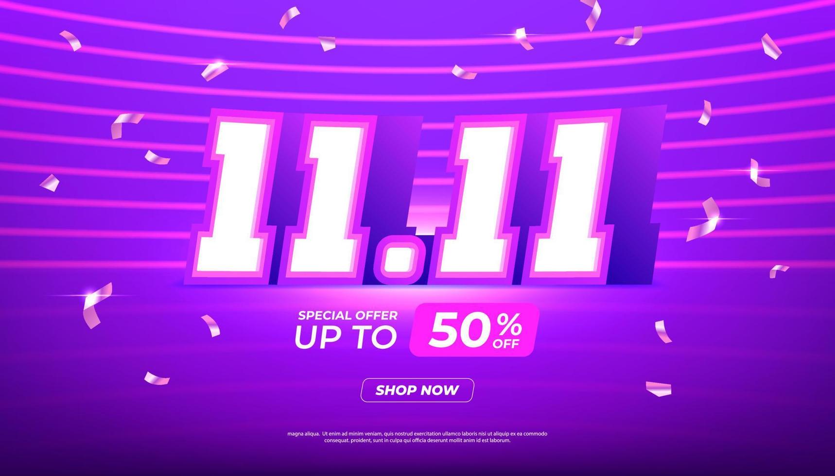 11.11 Shopping day Poster or banner. 11.11 Online sale banner template design for social media and website. vector