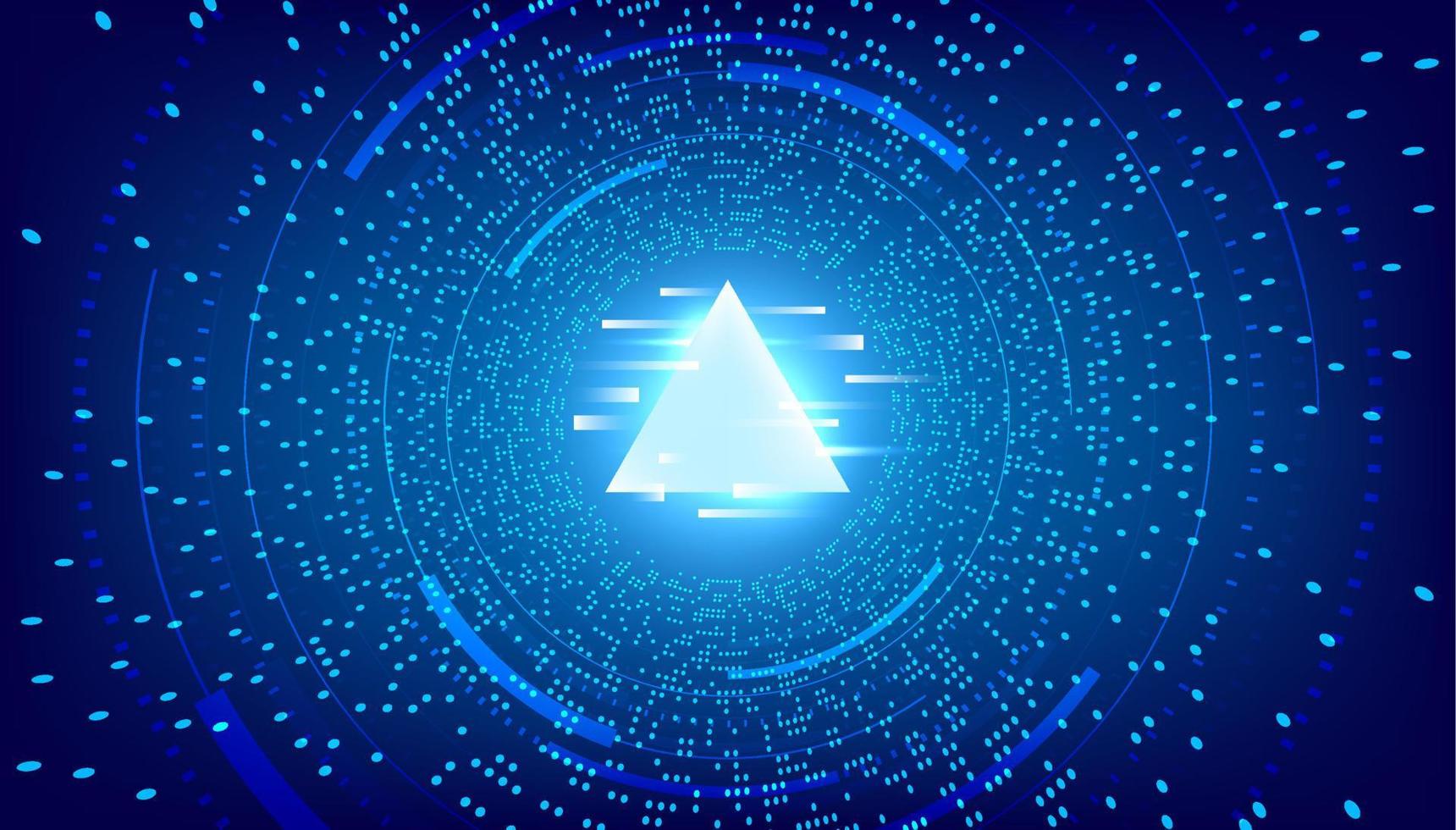 Metaverse abstract background with glowing glitch triangle in the center, perspective tunnel, virtual cyber space. Vector